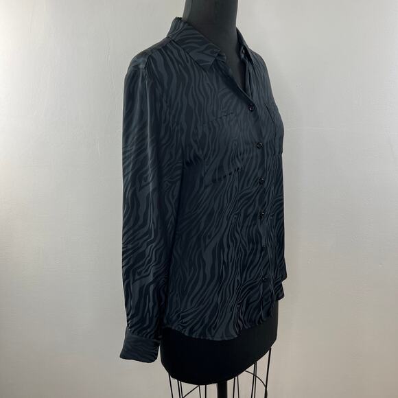 David Lerner EVEREVE Black S Top Zebra Print Button Up Collared Long Sleeve Fit - Picture 4 of 7